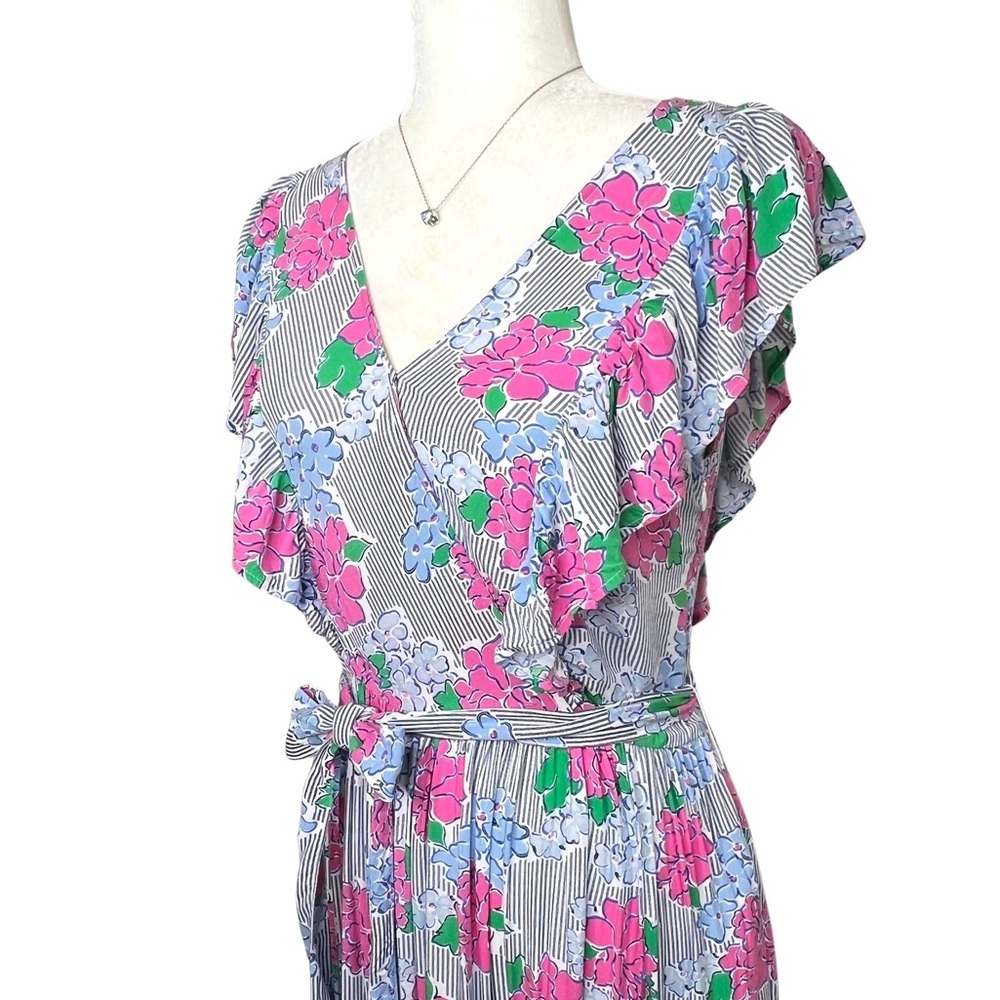 crown & ivy Dress Women's Hello Spring Flutter Sleeve Floral Midi Pink Blue 2 XS - Picture 3 of 17